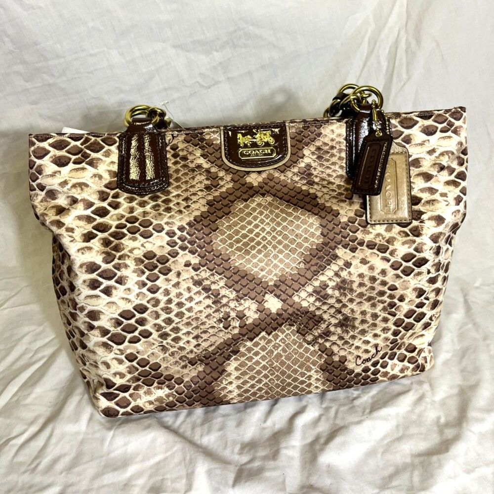 Coach Python-Print Tote – Chic Statement Bag with Gold Hardware